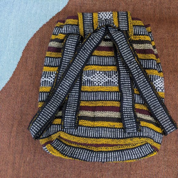 Yellow Multicolor Bag Backpack Boho Woven Aztec Mexican - Picture 2 of 6
